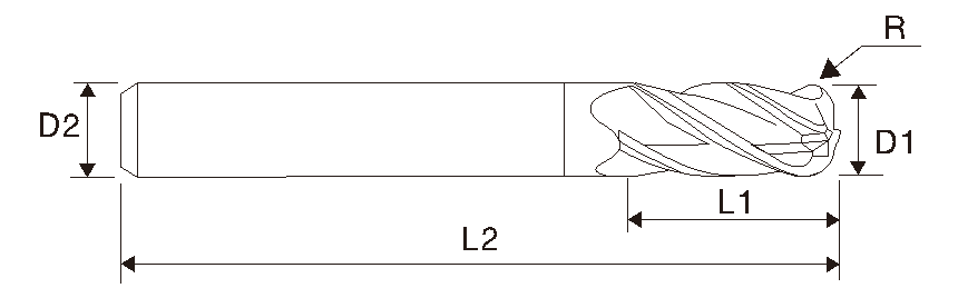 Fresa de extremidade  de raio de canto, comprimento regular EMA09 (4 estrias)