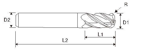 Fresa de raio de canto (4 estrias) EMB10, comprimento longo