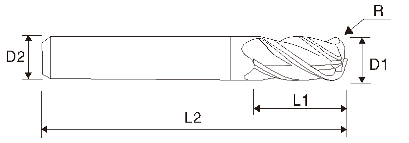 Fresa de carboneto (4 estrias) de raio EMC10 X5070, comprimento longo